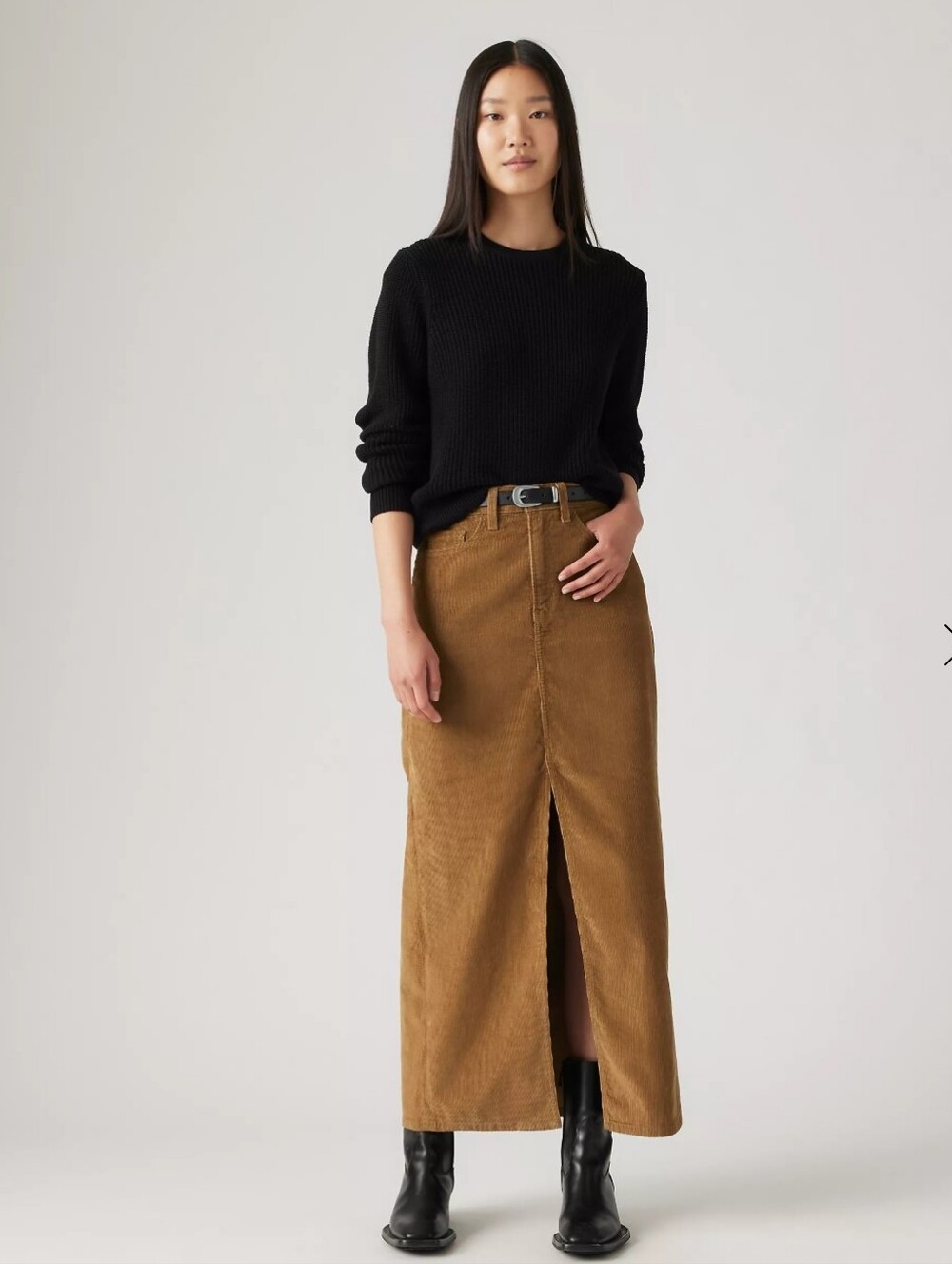 Levi's Womens Cotton Corduroy Ankle Colum Skirt with Front Slit Brown Sz. 25